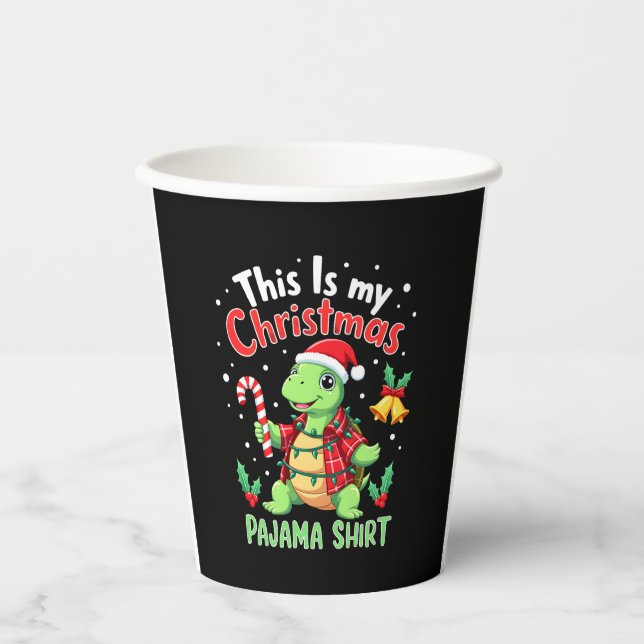 This Is My Christmas Turtle Pajama Shirt Buffalo P Paper Cups (Front)