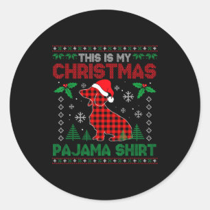 This Is My Dachshund Dog Red Plaid Christmas Ugly Classic Round Sticker
