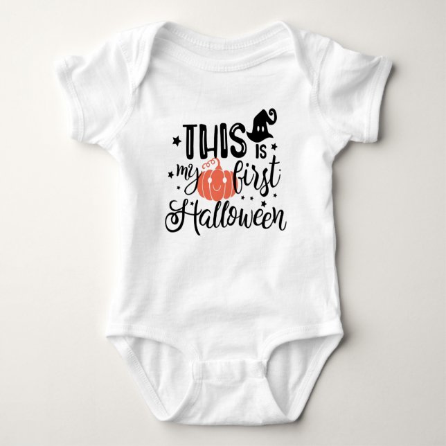 This is My First Halloween Pumpkin Baby Bodysuit (Front)
