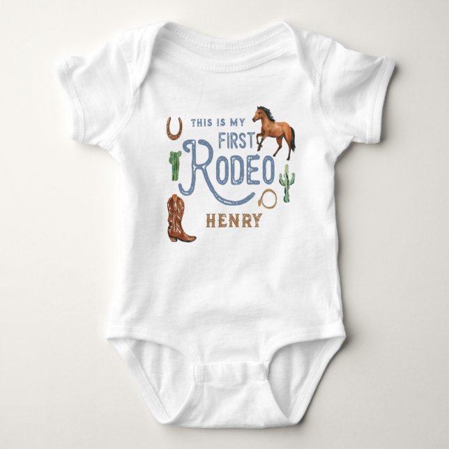 This is My First Rodeo Western 1st Birthday Name B Baby Bodysuit (Front)