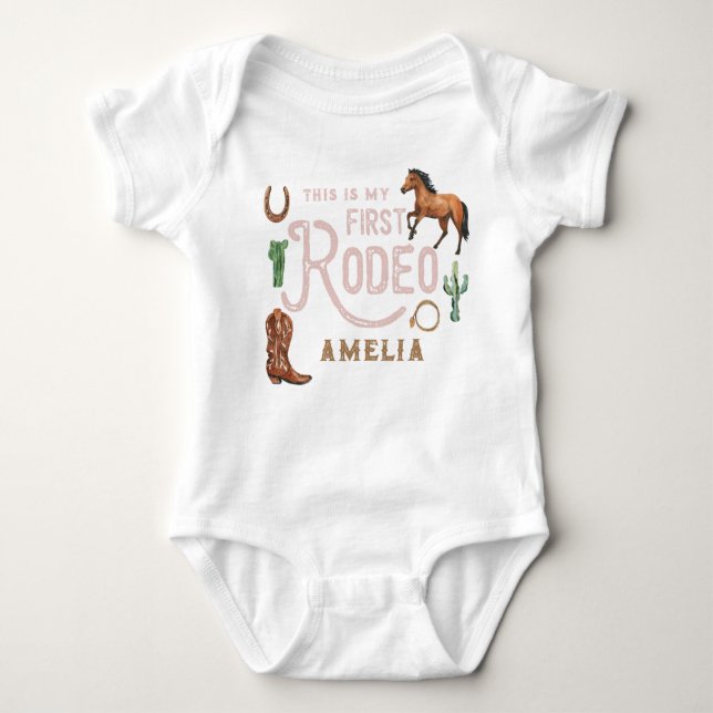 This is My First Rodeo Western 1st Birthday Name Baby Bodysuit (Front)