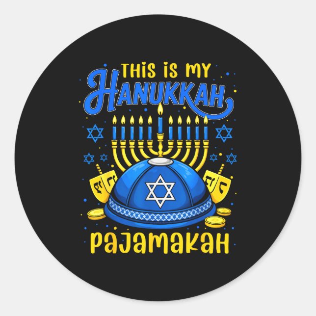 This Is My Hanukkah Pajamakah For Jewish Christmas Classic Round Sticker (Front)