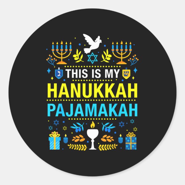 This Is My Hanukkah Pajamakah For Jewish Christmas Classic Round Sticker (Front)