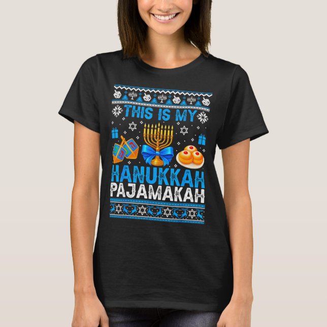 This Is My Hanukkah Pajamakah Ugly Chanukah Jewish T-Shirt (Front)