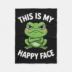 This Is My Happy Face Funny Angry Frog Humor Fleece Blanket