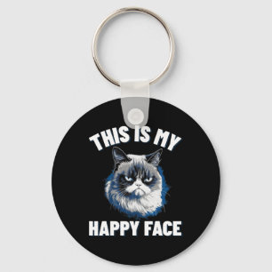 This Is My Happy Face - Funny Cat With Grumpy Face Key Ring