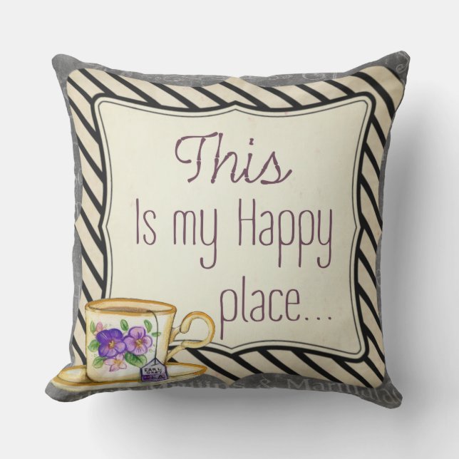 this is my happy place teacup  outdoor or indoor cushion (Front)