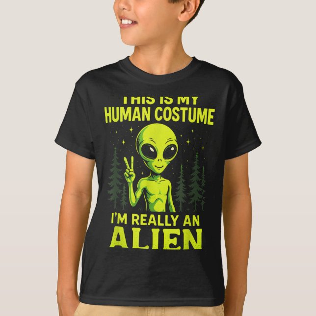 This Is My Human Costume - Funny Alien Halloween  T-Shirt (Front)