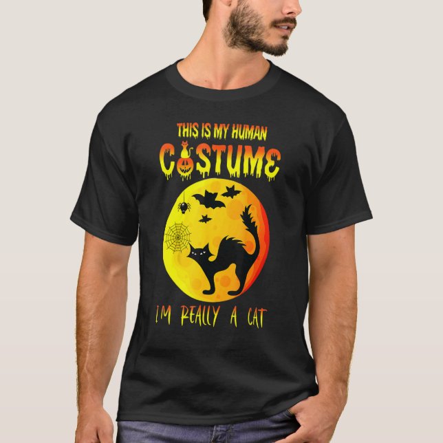 This Is My Human Costume I'm Really A Cat Pumkin H T-Shirt (Front)