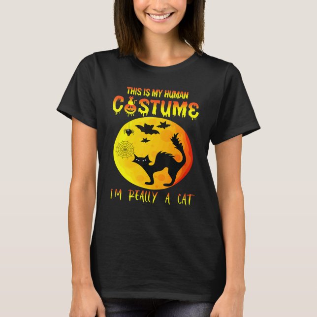 This Is My Human Costume I'm Really A Cat Pumkin H T-Shirt (Front)