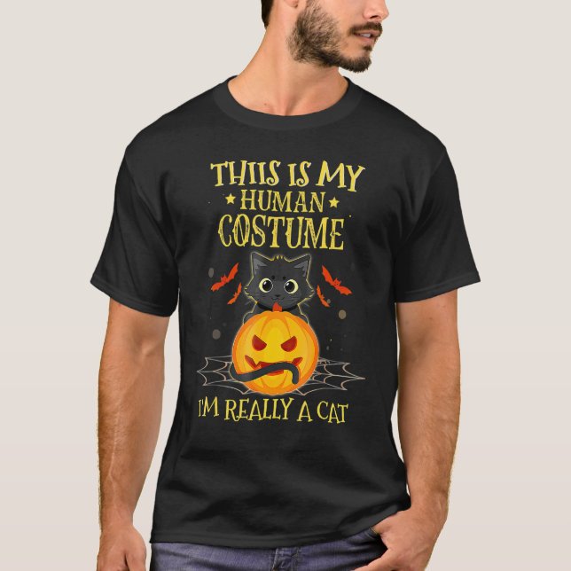 This Is My Human Costume I'm Really A Cat Pumkin H T-Shirt (Front)