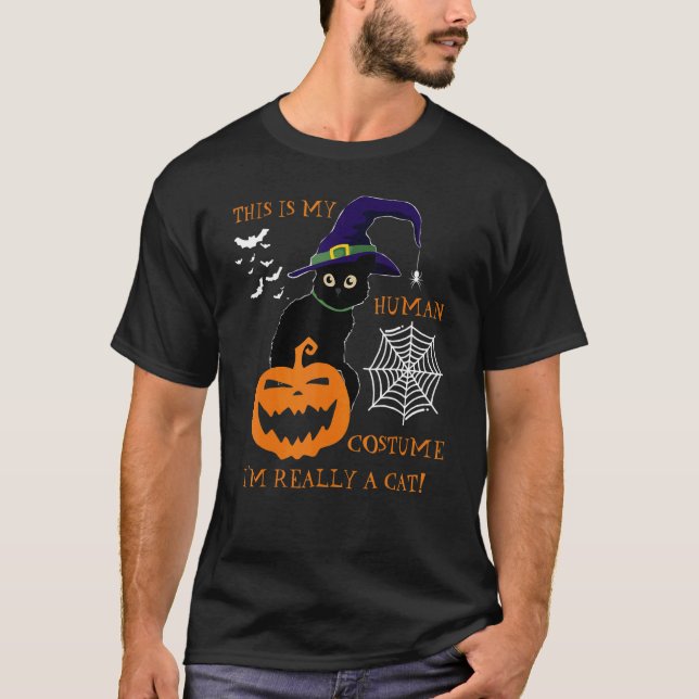 This Is My Human Costume I'm Really A Cat Pumkin H T-Shirt (Front)
