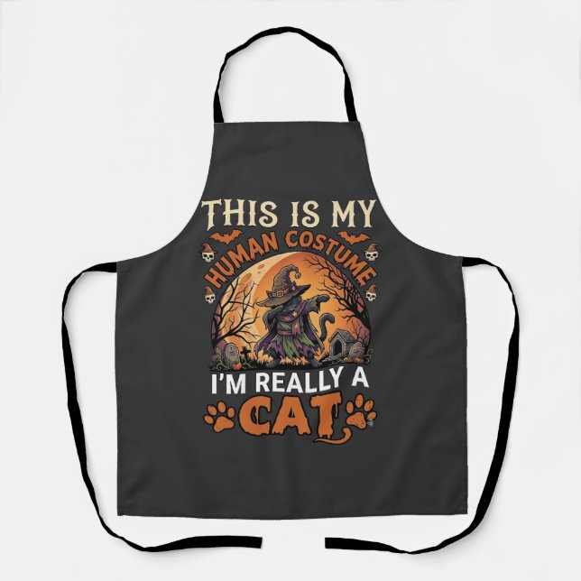 This Is My Human Costume Really Cat Halloween Witc Apron (Front)