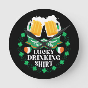 This Is My Lucky Drinking Beer St. Patrick's Day Round Clock
