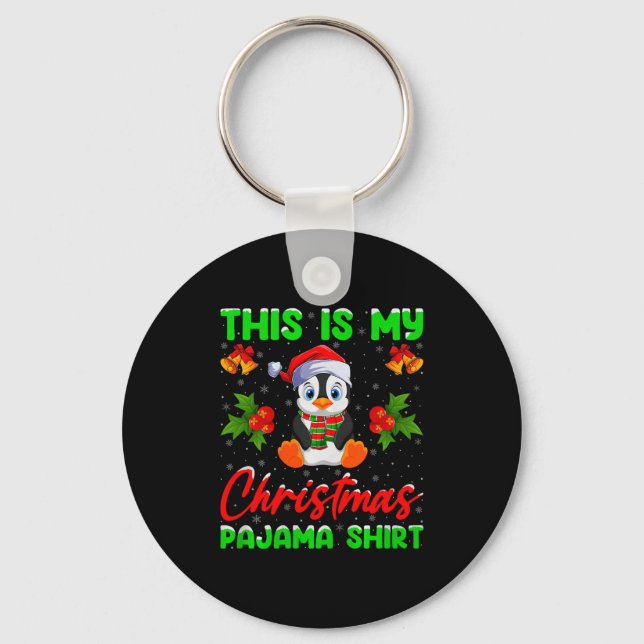 This Is My Penguin Christmas Pajamas Funny Penguin Key Ring (Front)