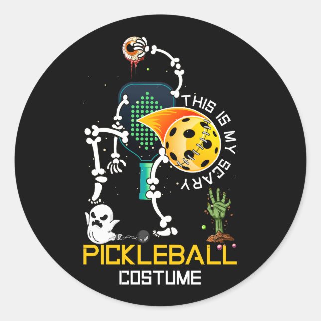 This Is My Scary Pickleball Costume Halloween Skel Classic Round Sticker (Front)