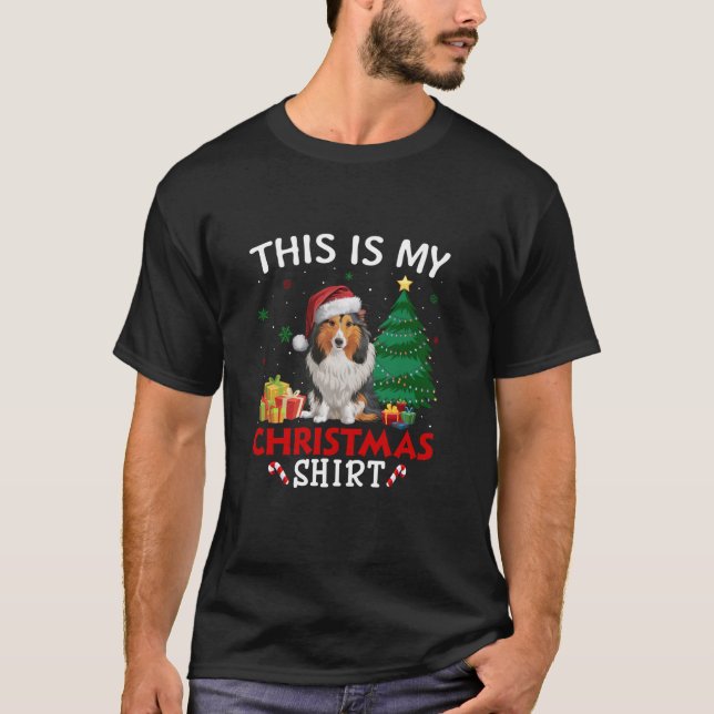 This is My Shetland Sheepdog Dog Santa Hat Christm T-Shirt (Front)