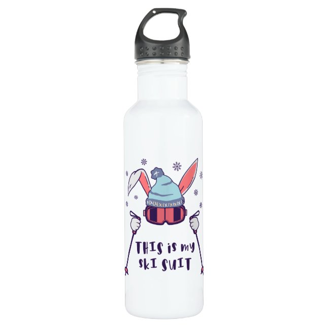 This is my Ski Suit Skiing Rabbit with ski poles 710 Ml Water Bottle (Front)
