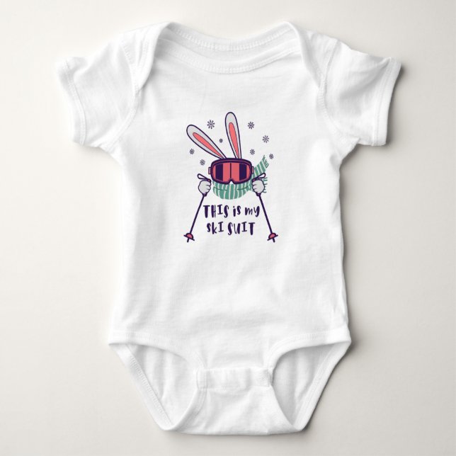 This is my Ski Suit Skiing Rabbit with ski poles Baby Bodysuit (Front)