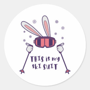 This is my Ski Suit Skiing Rabbit with ski poles Classic Round Sticker