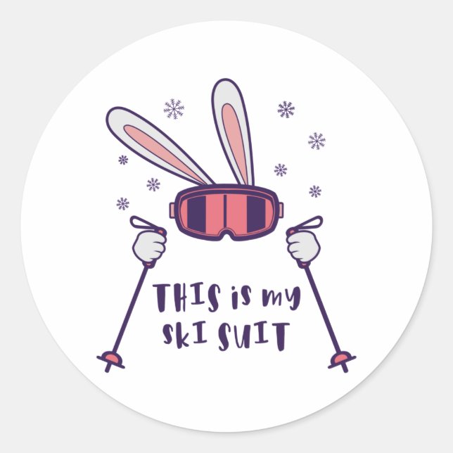 This is my Ski Suit Skiing Rabbit with ski poles Classic Round Sticker (Front)