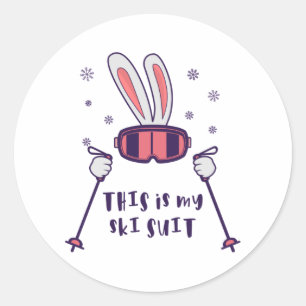 This is my Ski Suit Skiing Rabbit with ski poles Classic Round Sticker