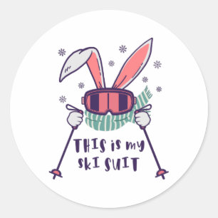 This is my Ski Suit Skiing Rabbit with ski poles Classic Round Sticker