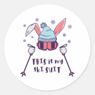 This is my Ski Suit Skiing Rabbit with ski poles Classic Round Sticker