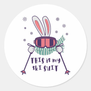 This is my Ski Suit Skiing Rabbit with ski poles Classic Round Sticker