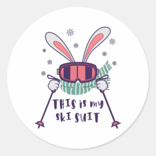 This is my Ski Suit Skiing Rabbit with ski poles Classic Round Sticker