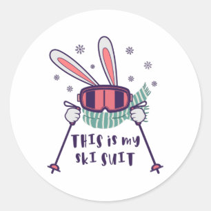 This is my Ski Suit Skiing Rabbit with ski poles Classic Round Sticker