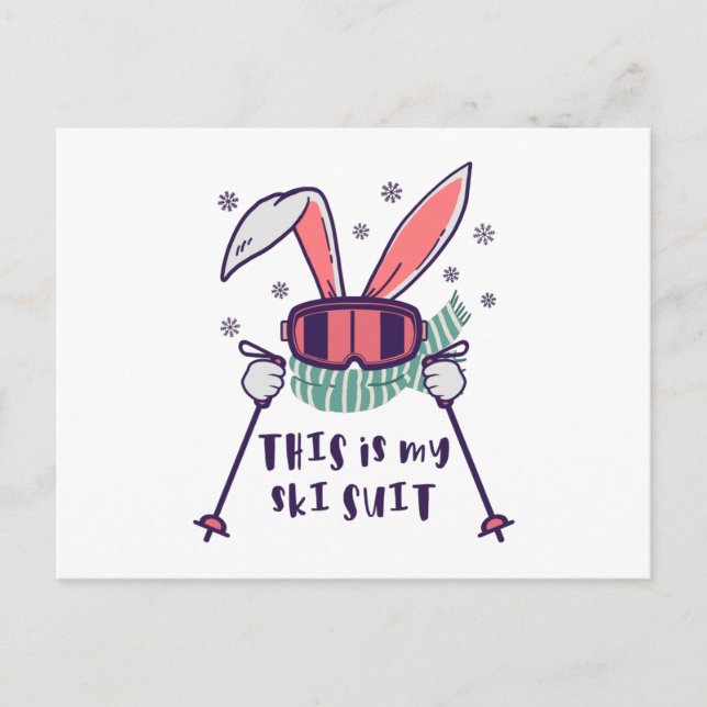 This is my Ski Suit Skiing Rabbit with ski poles Postcard (Front)