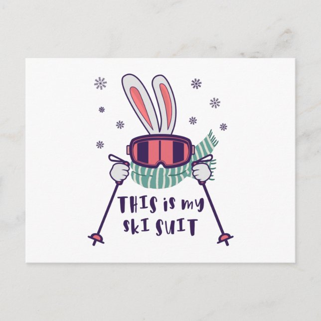 This is my Ski Suit Skiing Rabbit with ski poles Postcard (Front)