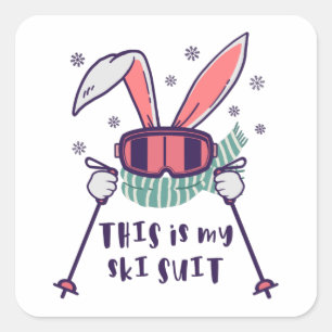 This is my Ski Suit Skiing Rabbit with ski poles Square Sticker