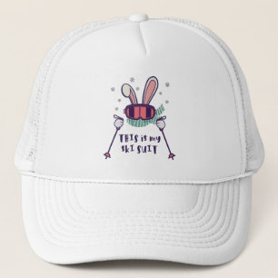 This is my Ski Suit Skiing Rabbit with ski poles Trucker Hat