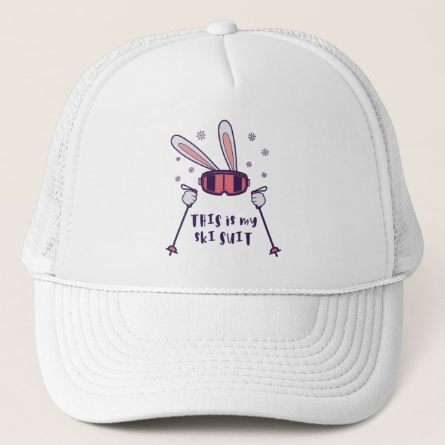 This is my Ski Suit Skiing Rabbit with ski poles Trucker Hat (Front)