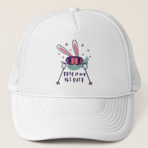 This is my Ski Suit Skiing Rabbit with ski poles Trucker Hat