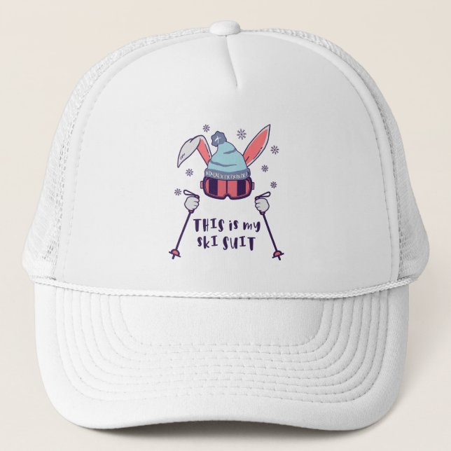 This is my Ski Suit Skiing Rabbit with ski poles Trucker Hat (Front)