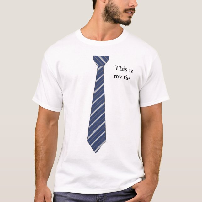 "This is my Tie" Dark Blue Stripes Fake NeckTie T-Shirt (Front)
