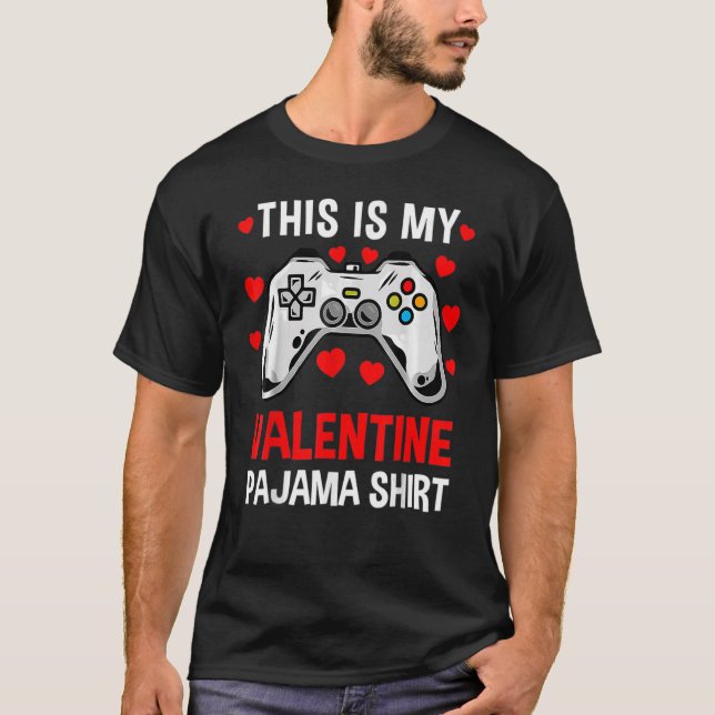 This Is My Valentine Pajama Gamer Heart Controller T-Shirt (Front)