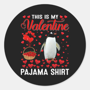 This Is My Valentine Shirt Penguin Red Heart Anima Classic Round Sticker