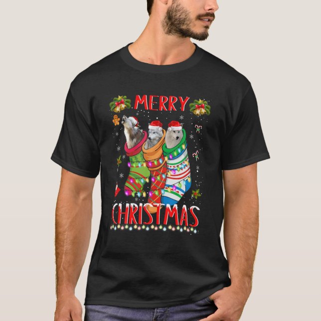 This Is My Wolf Christmas Pajama Funny Wolf In Soc T-Shirt (Front)