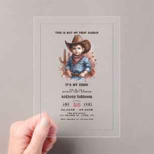 “This Is Not My First Rodeo” Rustic Western Cowboy Acrylic Invitations