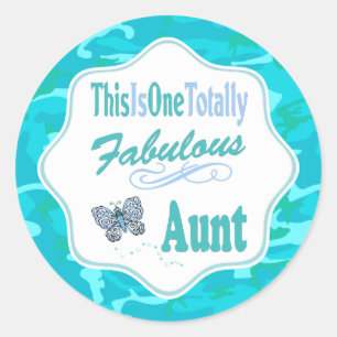 This Is One Totally Fabulous Aunt Blue Butterfly Classic Round Sticker