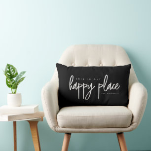 This is OUR Happy Place Modern Custom family Lumbar Cushion