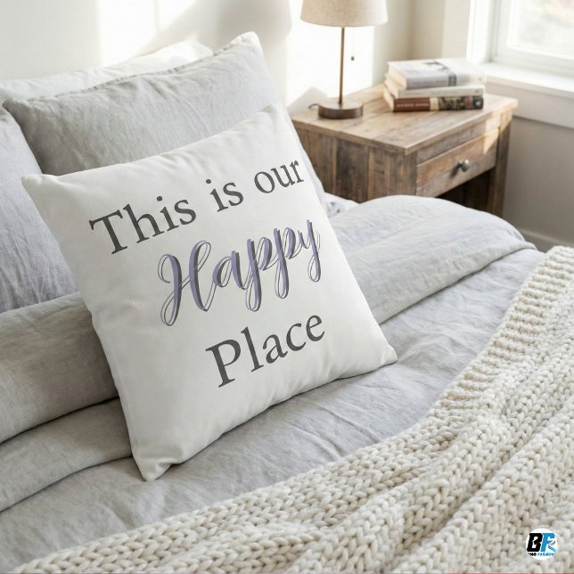 This Is Our Happy Place Modern Lavender Script Cushion (Creator Uploaded)