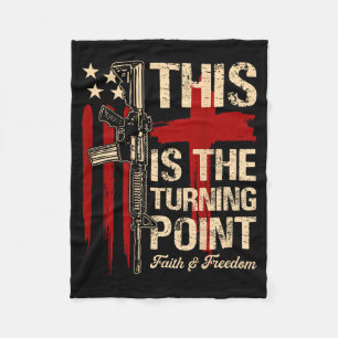This Is The Turning Point Faith Cross Us Flag Patr Fleece Blanket