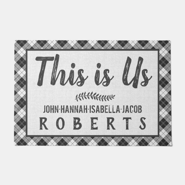 This is Us Black White Buffalo Check Plaid Name Lg Doormat (Front)