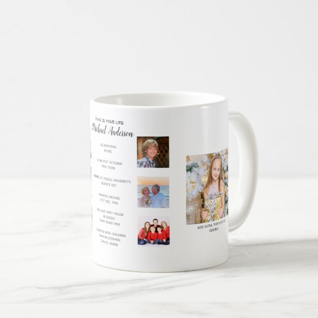 THIS IS YOUR LIFE - ADD 8 PHOTOS + 8 MILESTONES COFFEE MUG (Front Right)