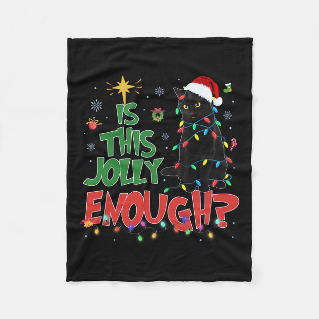 This Jolly Enough Black Cat Merry Christmas Tree L Fleece Blanket (Front)